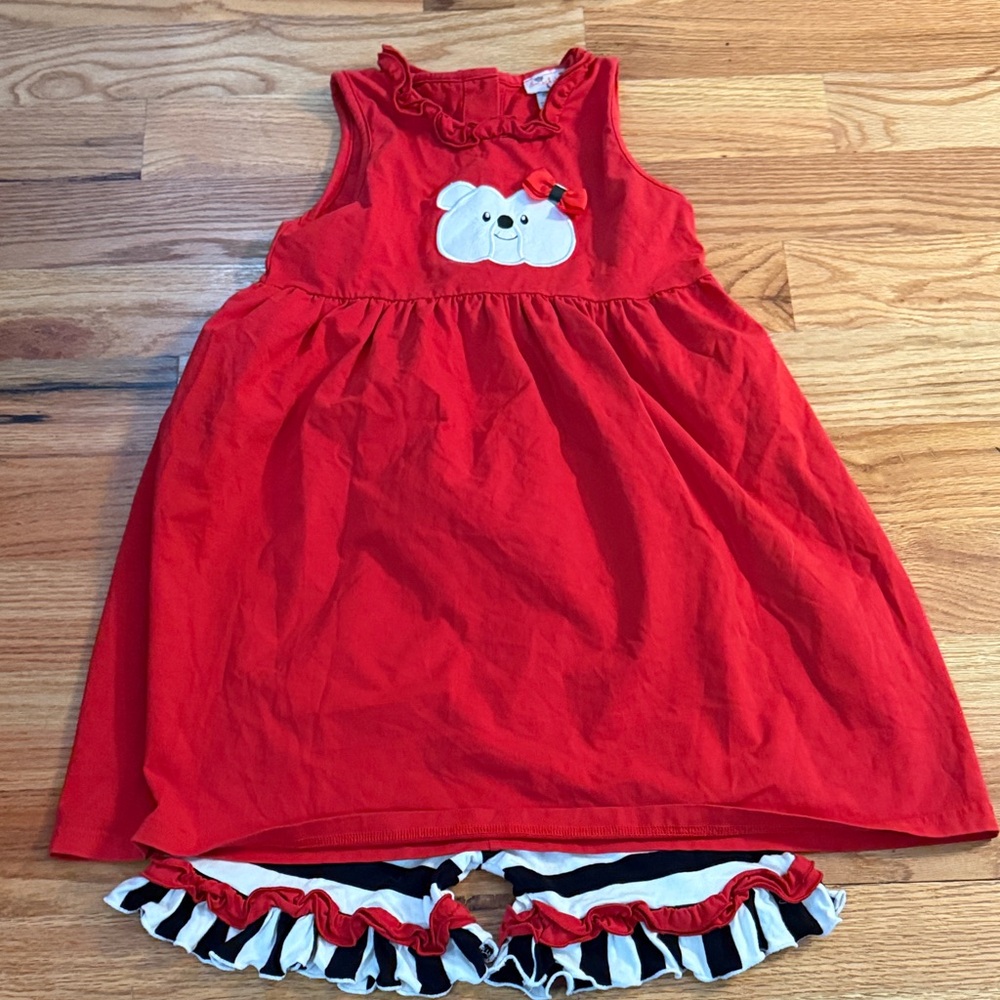 Red Dress with UGA Dawg Design and Ruffled Shorts